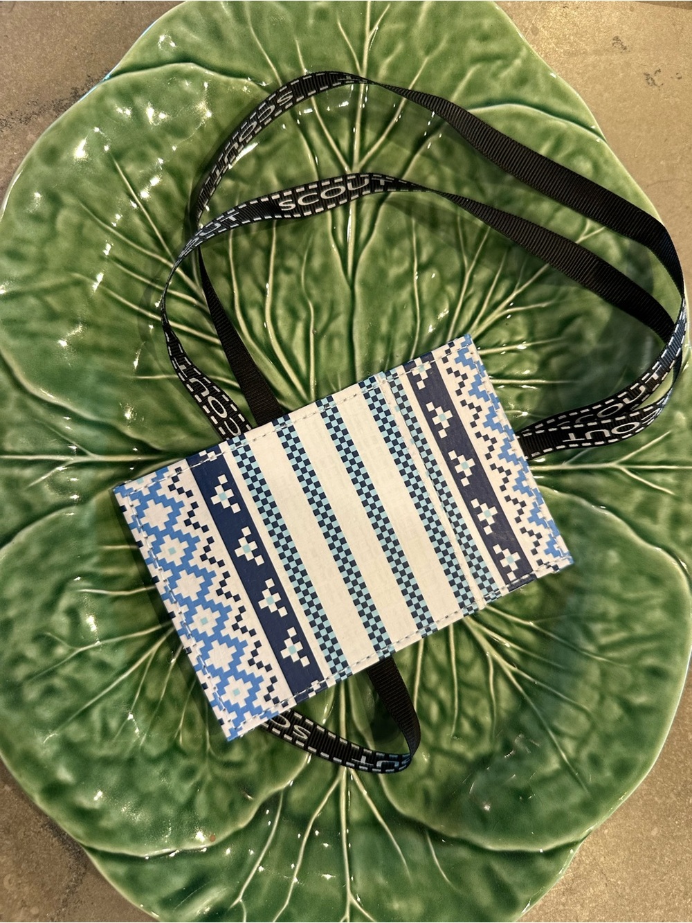 Scout Blue & White Patterned Crossbody with Black Strap